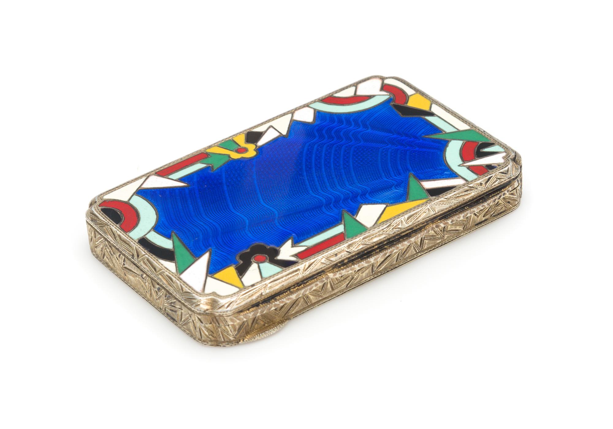 An Austrian Silver-Gilt and Guilloche Enameled Snuff Box, Maker's Mark H.G., Vienna, Second Quarter 20th Century, the lid having a blue