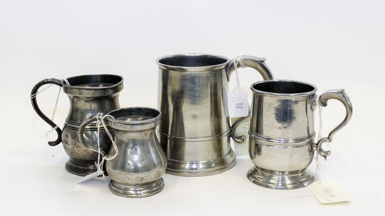 A Group of Four Pewter Mugs Height of first 6 inches. — 18TH/19TH CENTURY