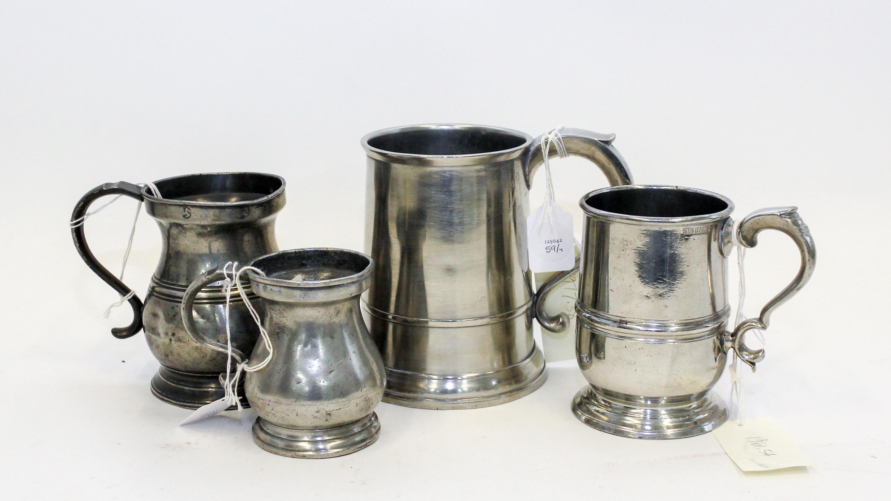 A Group of Four Pewter Mugs Height of first 6 inches. — 18TH/19TH CENTURY
