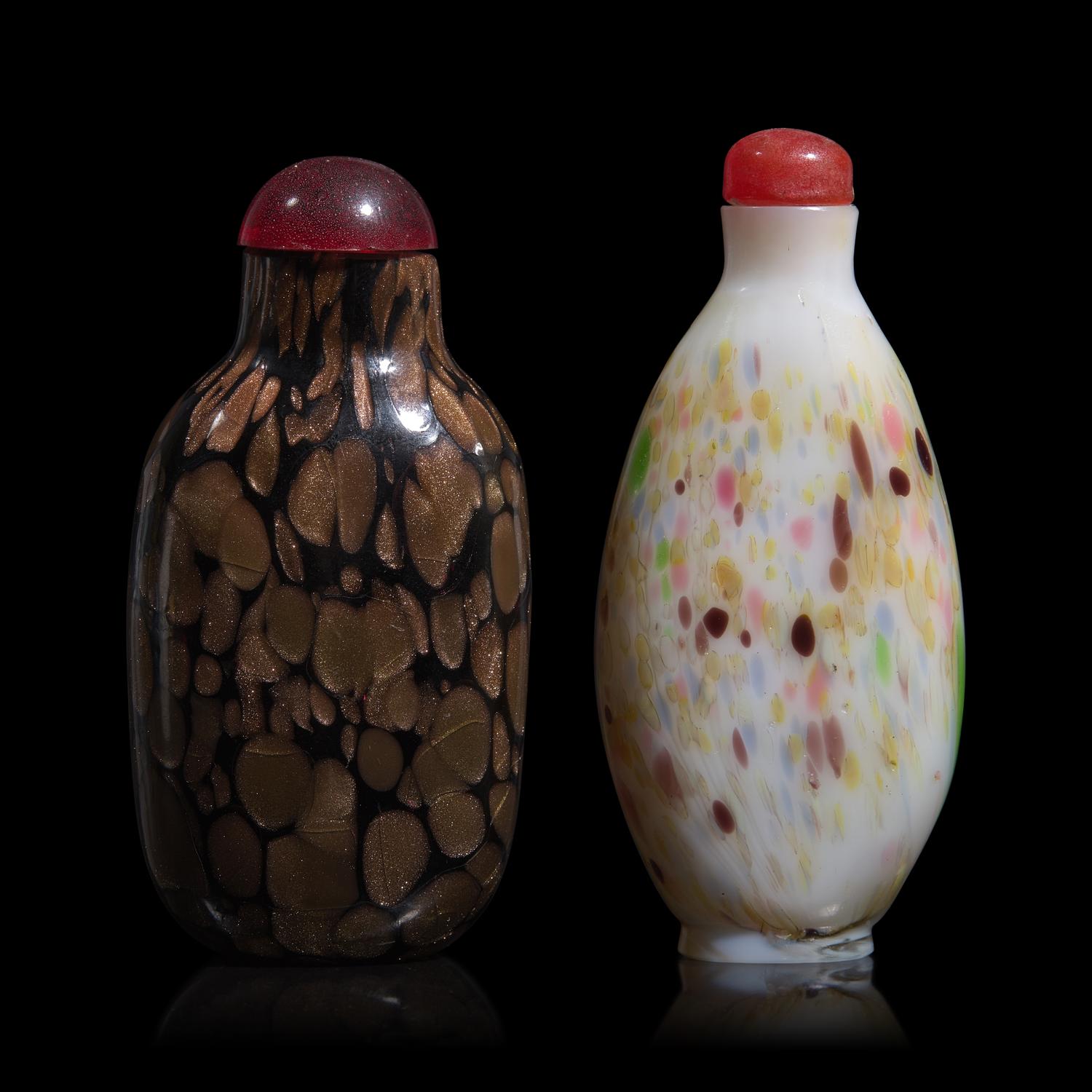 Two Chinese Multi-Colored Glass Snuff Bottles