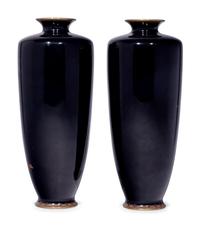A Pair of Black Ground Cloisonné Vases