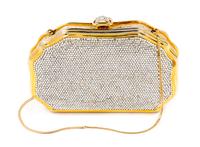 A Judith Leiber Clear Crystal Minaudiere, 7" x 4.25" x 1".
