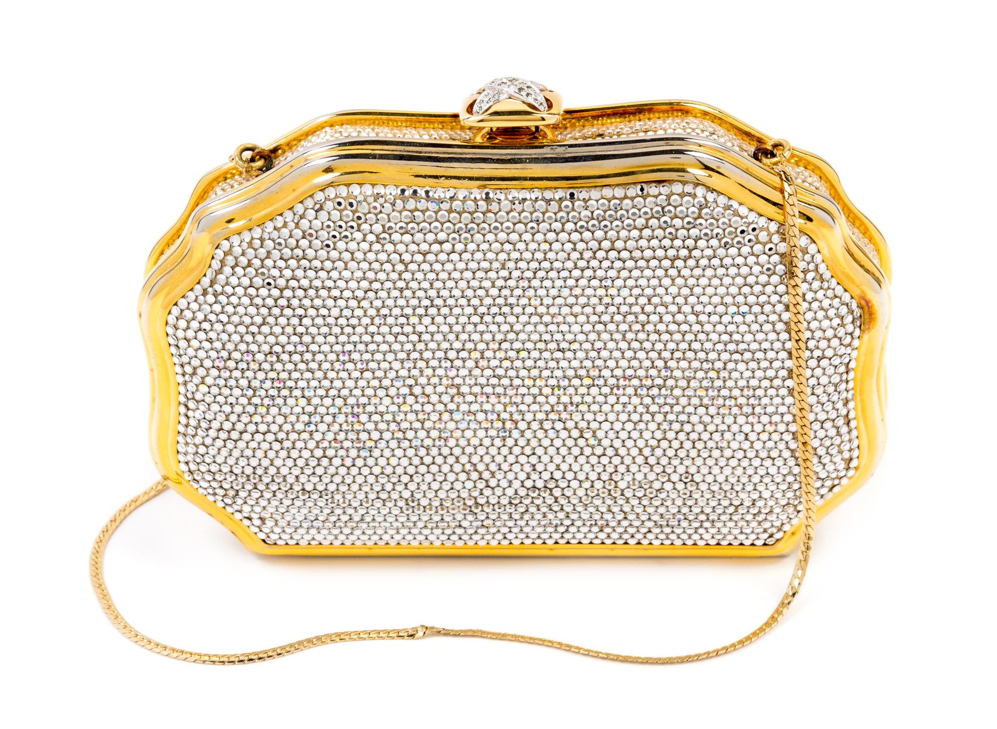 A Judith Leiber Clear Crystal Minaudiere, 7" x 4.25" x 1".
