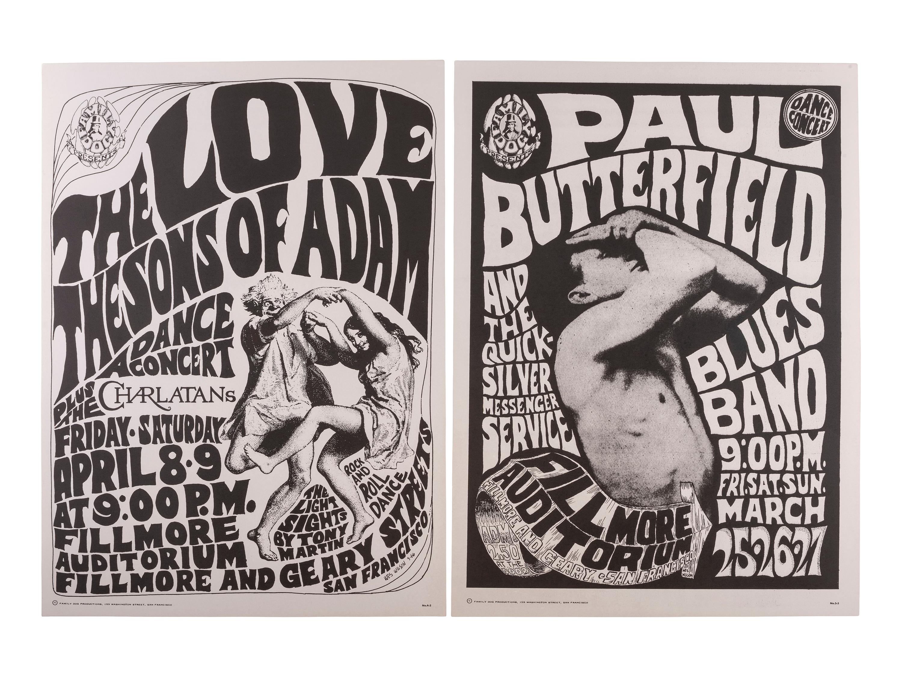 [MUSIC] -- [POSTERS]. WILSON, Wes and HELMS, Chet, artists. A group of 8 Family Dog posters from 1966, comprising: