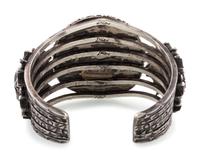 Heavily Stamped Silver and Morenci Turquoise Cuff Bracelet
