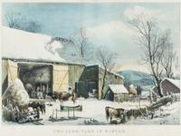 CURRIER & IVES. The Farm-Yard in Winter. New York, 1861. Litho. w/hand-coloring.
