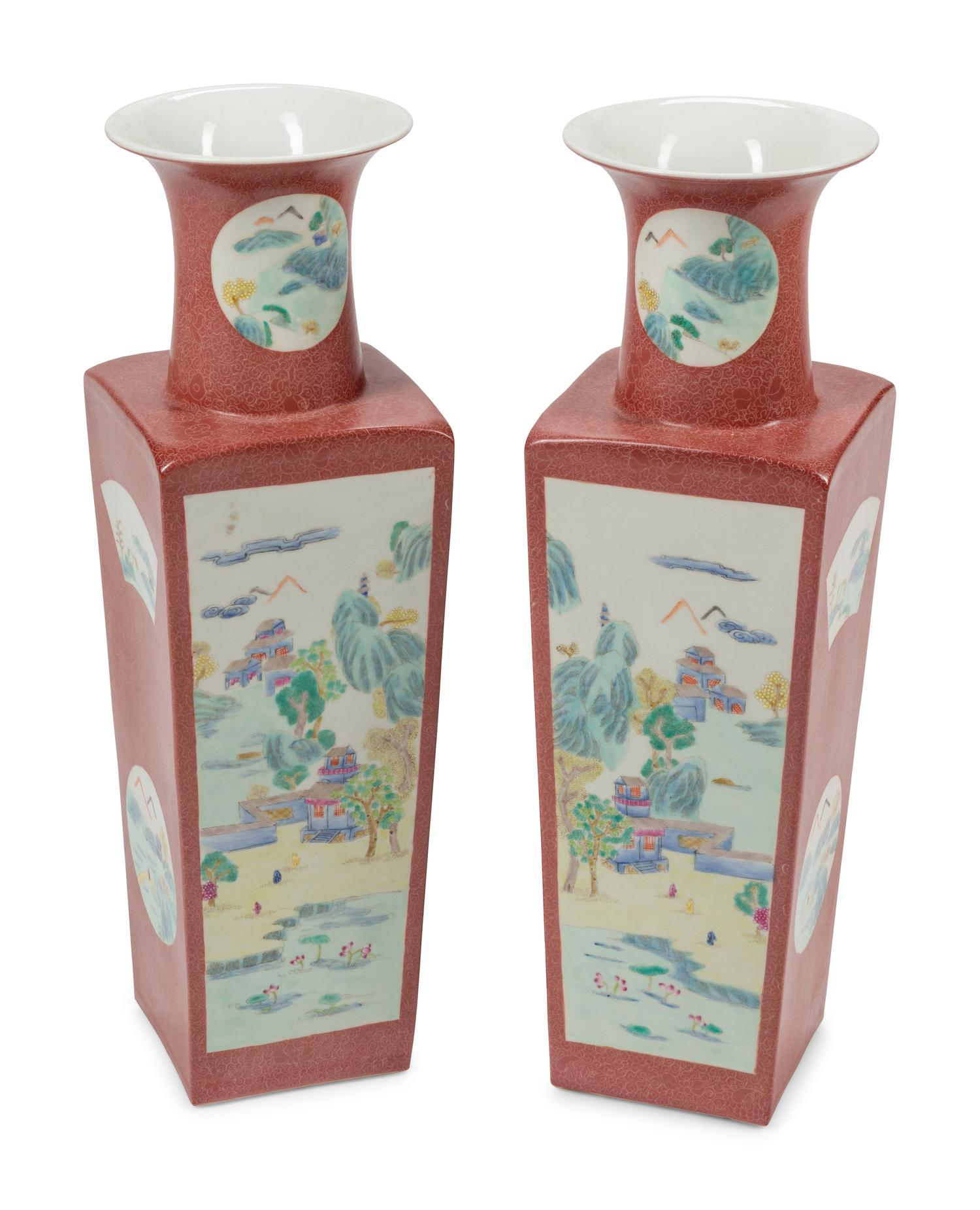 A Pair of Chinese Export Enameled Porcelain Vases