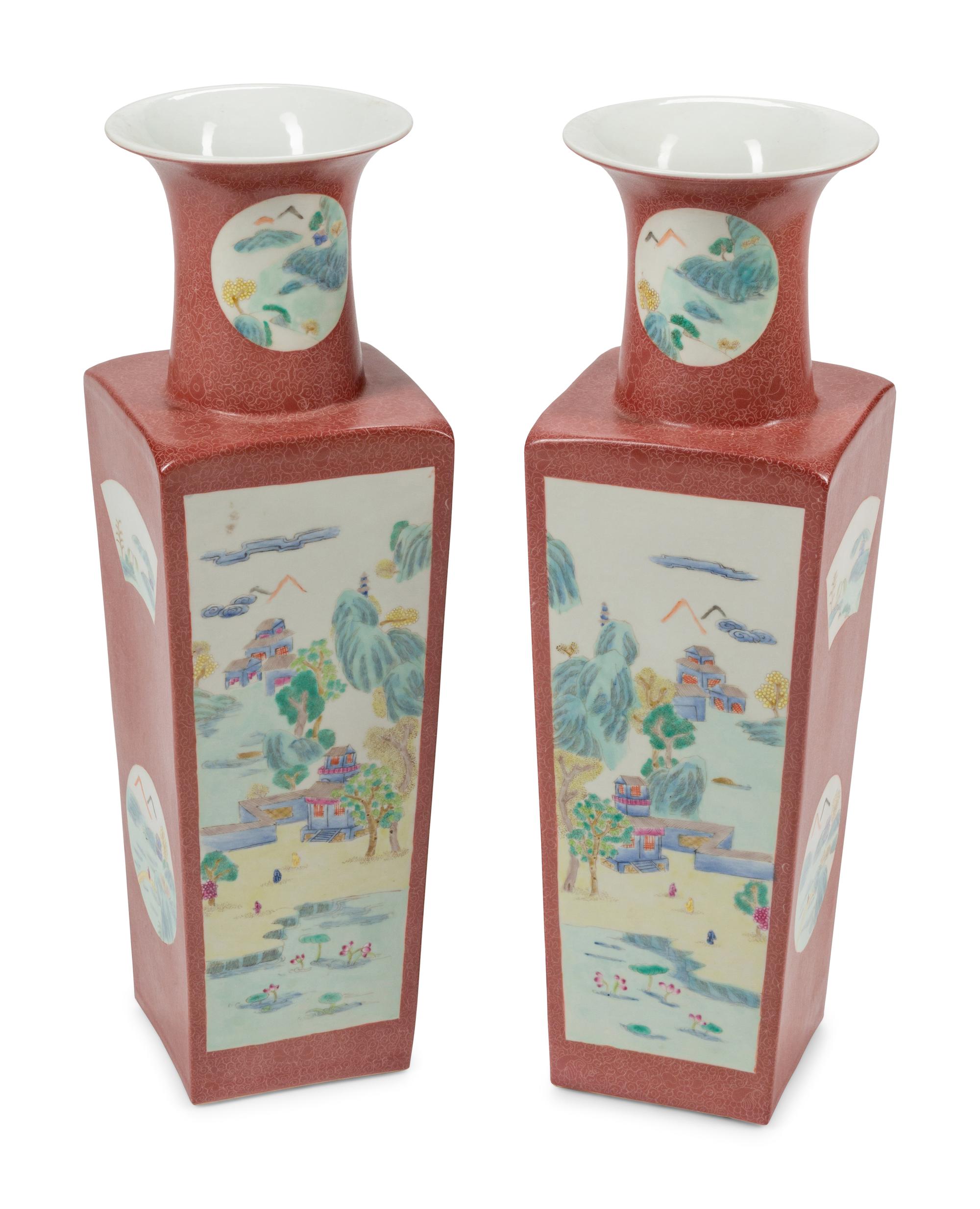 A Pair of Chinese Export Enameled Porcelain Vases