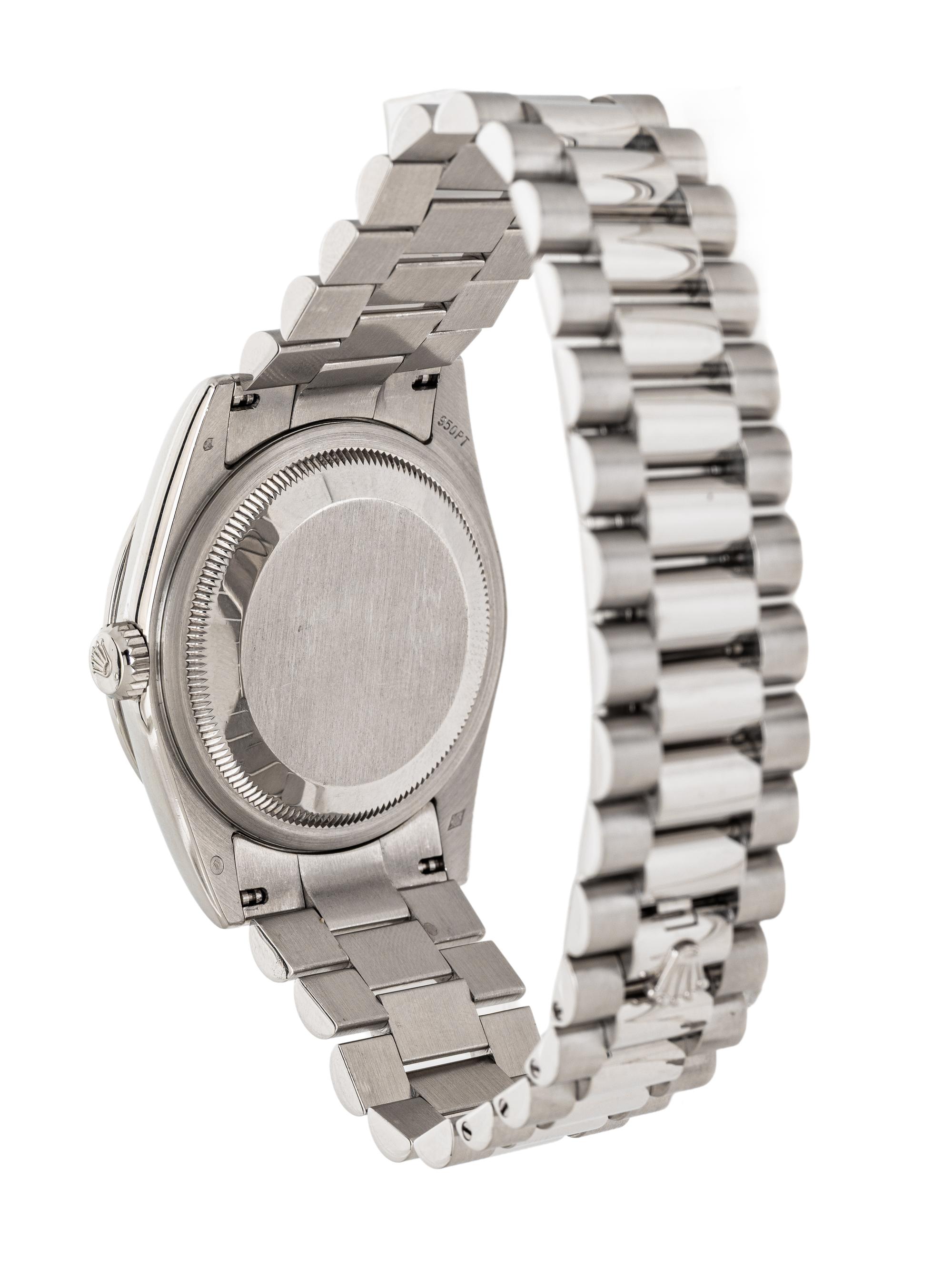 ROLEX, REF. 118206 PLATINUM 'DAY-DATE' WATCH WITH ROLEX FACTORY DIAMOND BEZEL AND FACTORY DIAMOND DIAL, BOX & PAPERS