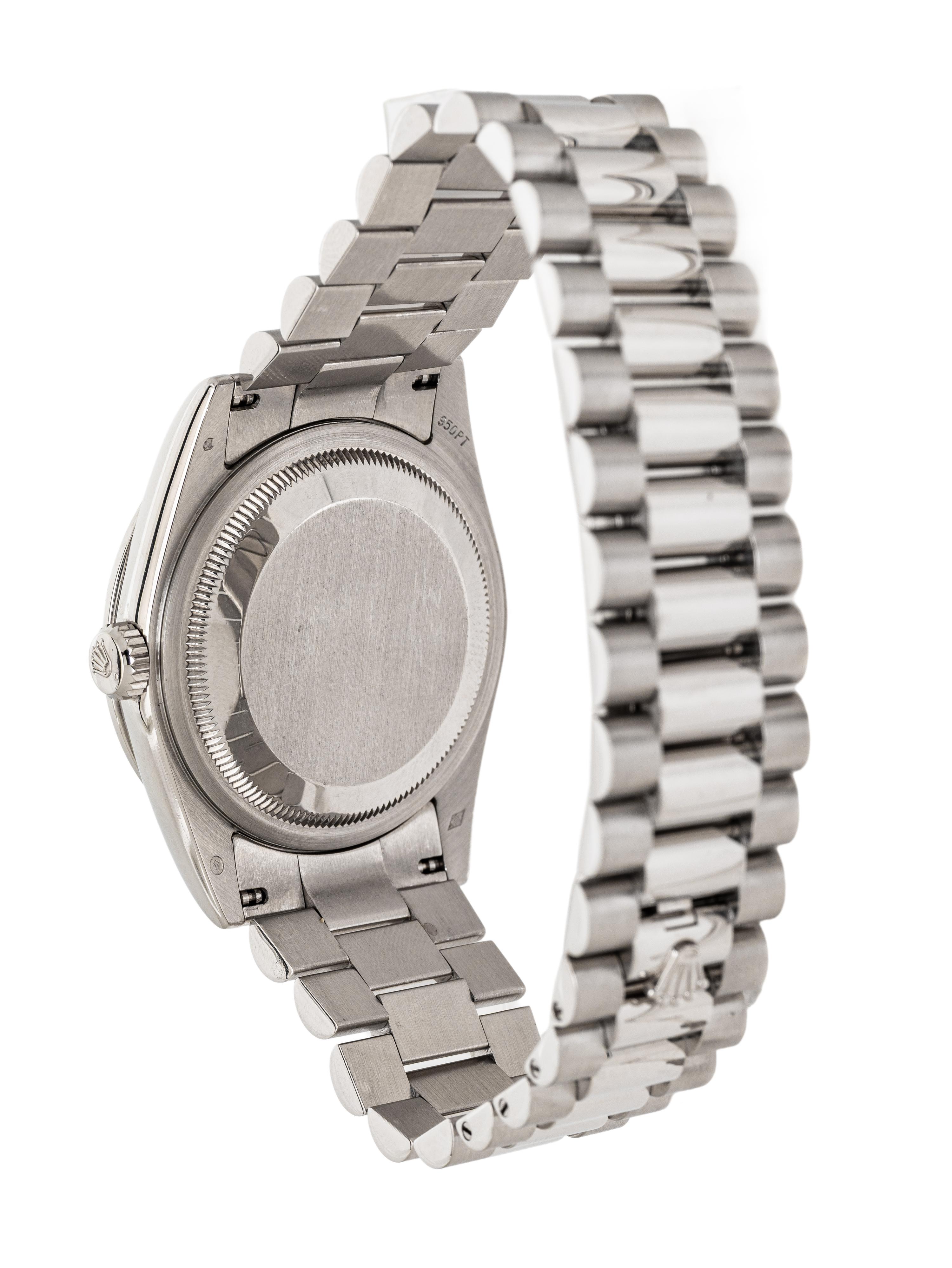 ROLEX, REF. 118206 PLATINUM 'DAY-DATE' WATCH WITH ROLEX FACTORY DIAMOND BEZEL AND FACTORY DIAMOND DIAL, BOX & PAPERS