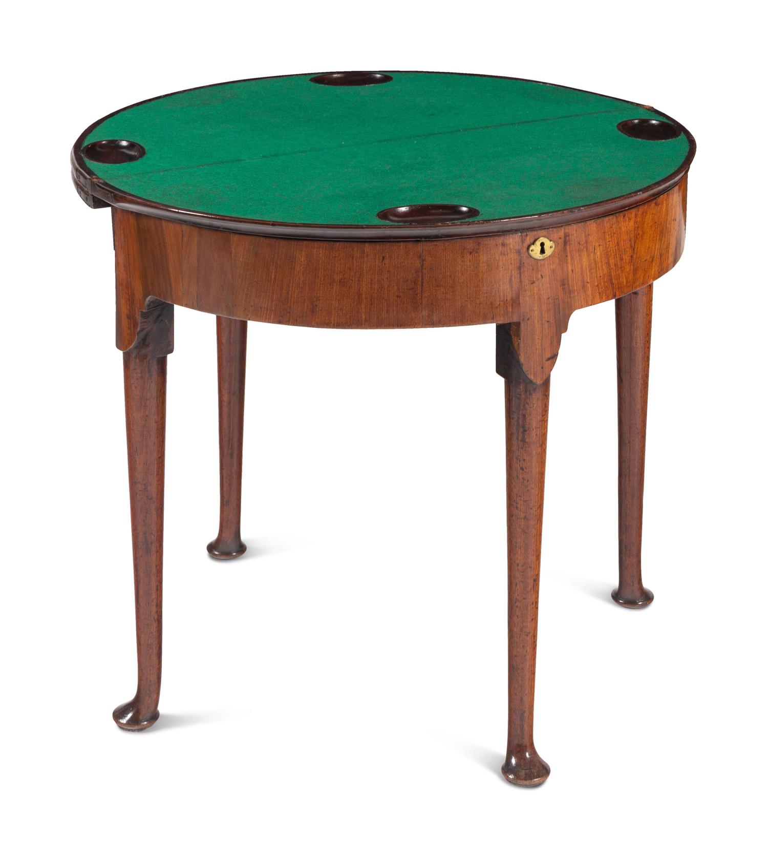 A George I Walnut Demilune Game Table