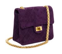 A Chanel Purple Suede Quilted Small Flap Handbag, 6.5" x 5.5" x 2.5".