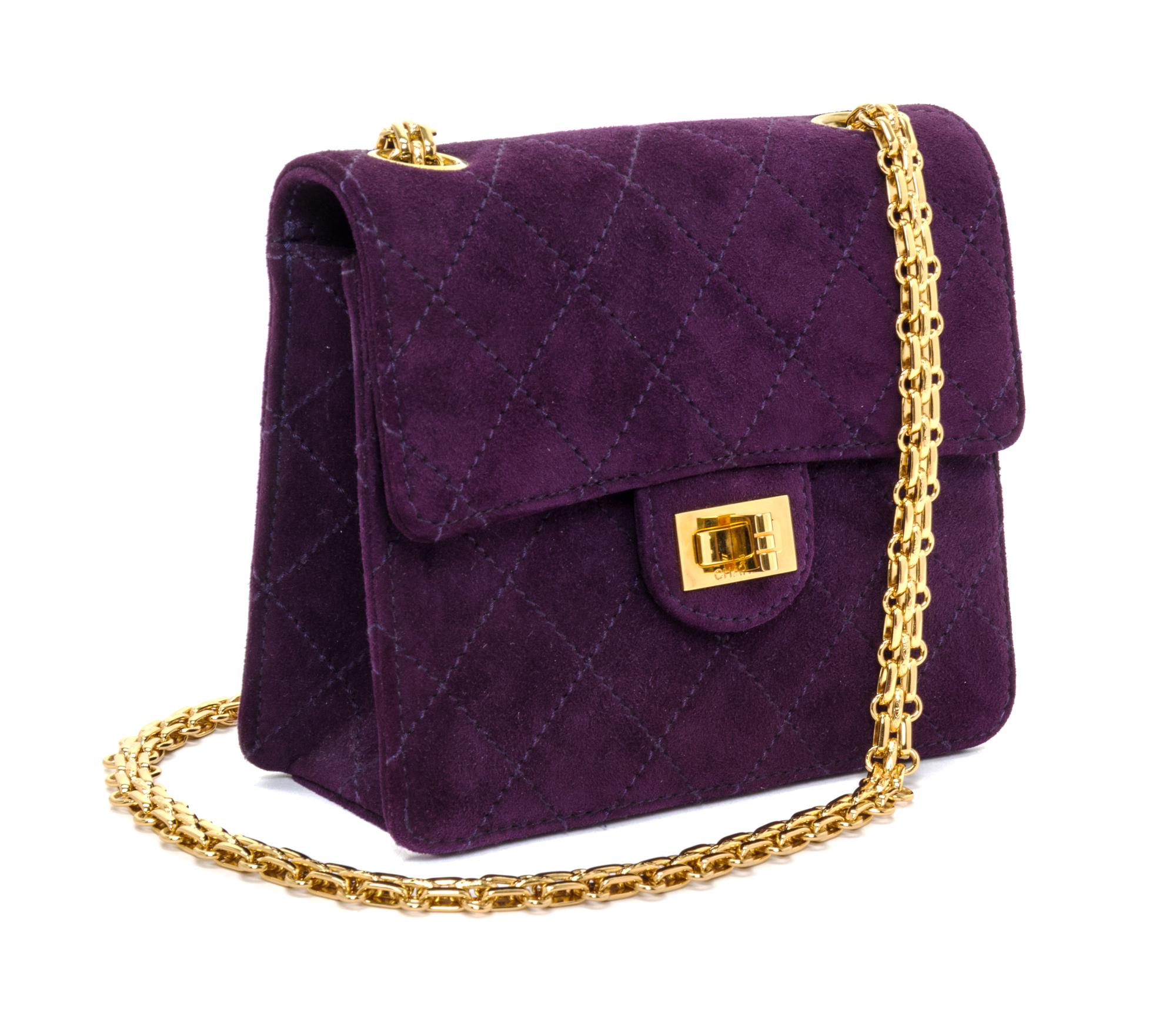 A Chanel Purple Suede Quilted Small Flap Handbag, 6.5" x 5.5" x 2.5".