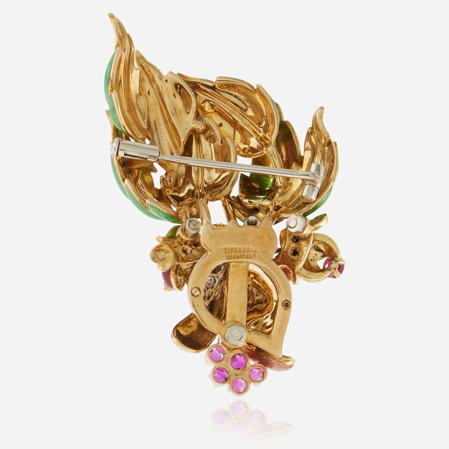 A diamond, ruby, and enamel gold brooch, Tiffany & Co.