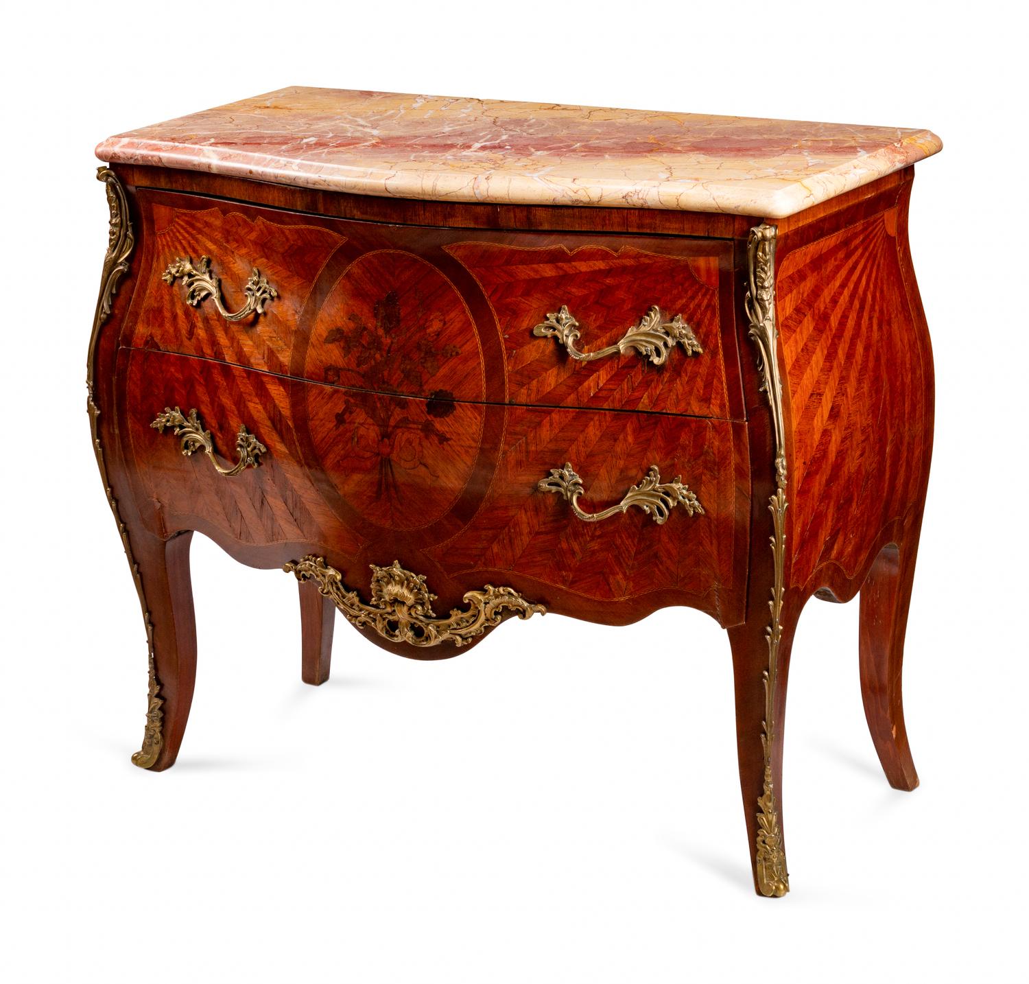 A Louis XV Style Gilt-Bronze-Mounted Marquetry Commode