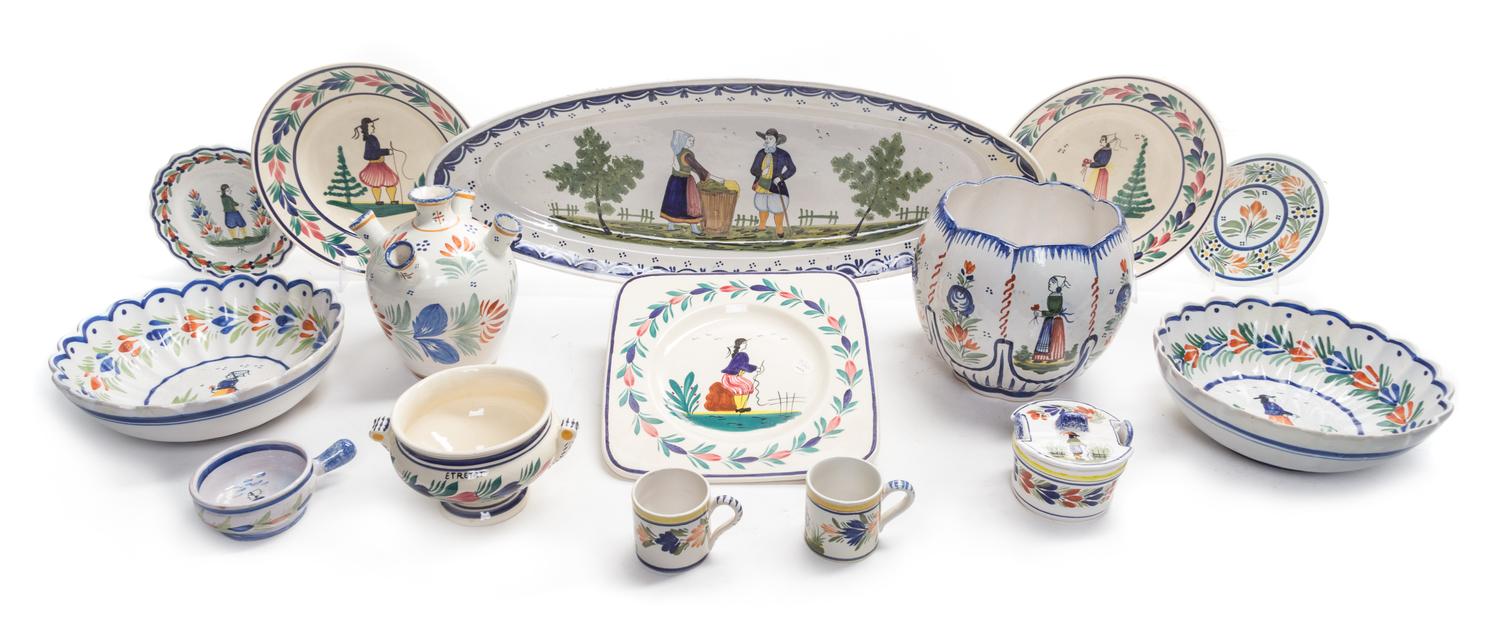 A Collection of Quimper Pottery Table Articles Length of tray 24 inches.