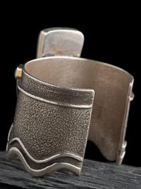 Sterling Silver Tufa Cast Cuff Bracelet, with 14K Gold Accents and Inlay