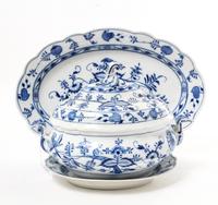 A Blue Onion Style Porcelain Tureen Length of serving tray 17 1/2 inches. — 19TH/20TH CENTURY