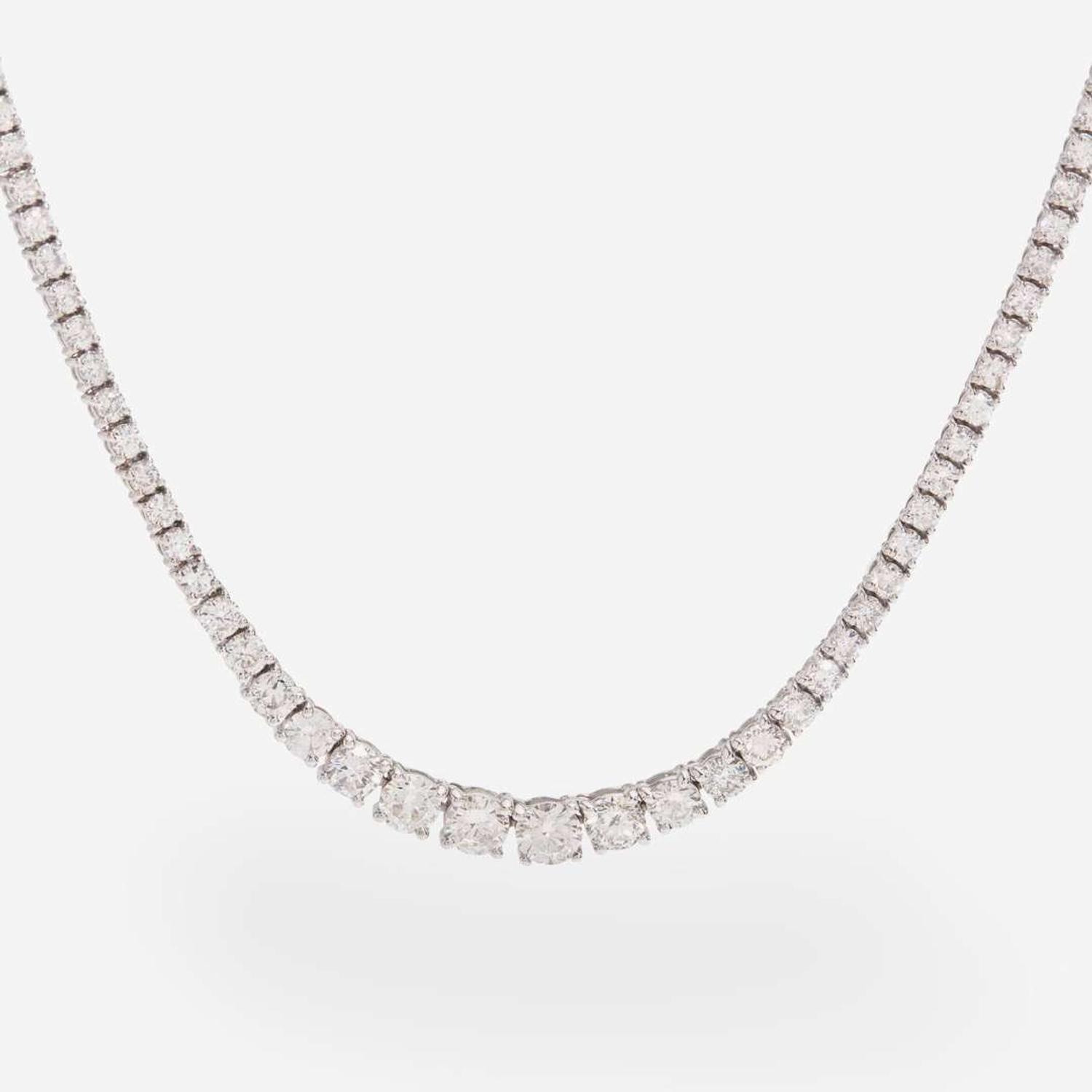 A Diamond and 18K White Gold Rivière Style Necklace