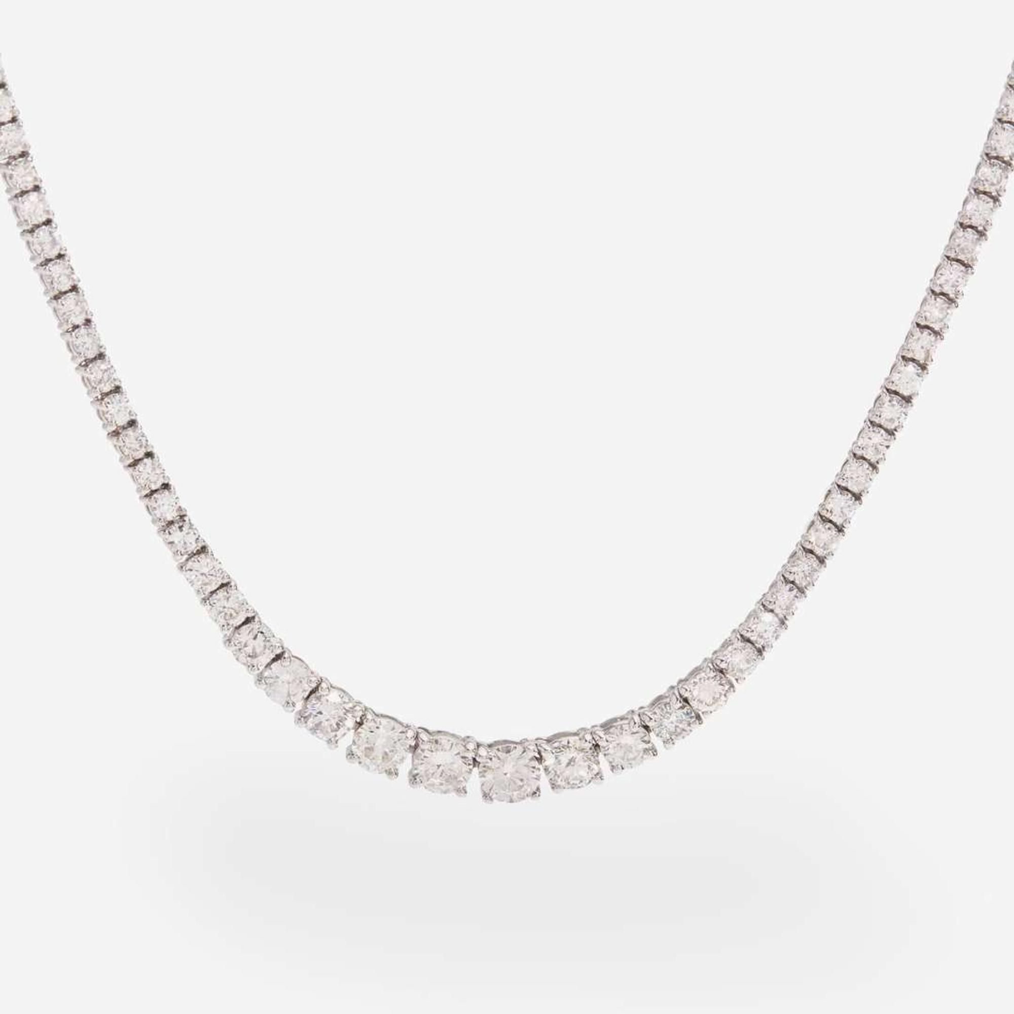 A Diamond and 18K White Gold Rivière Style Necklace