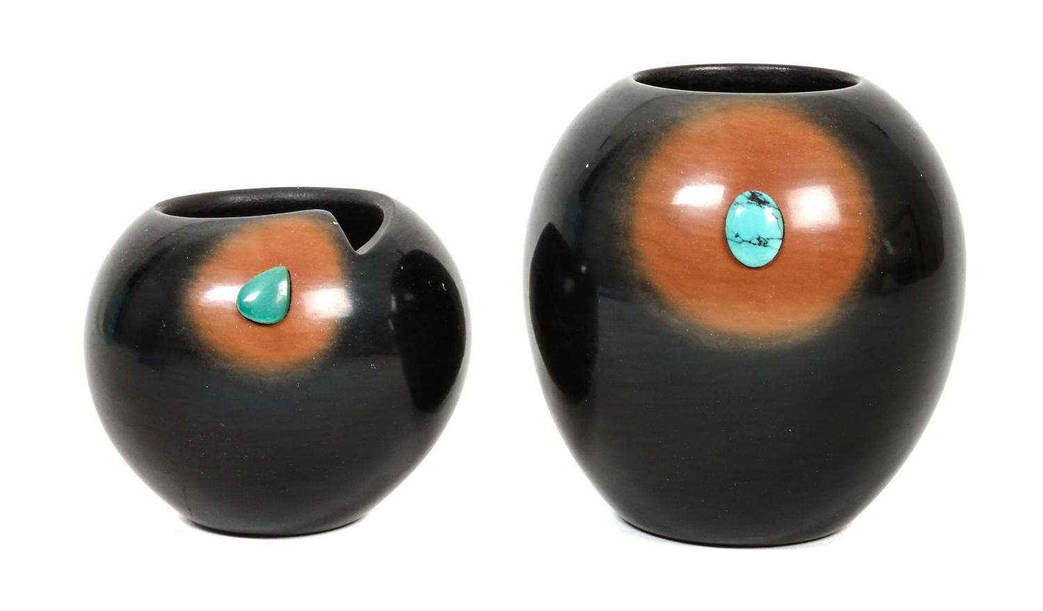 Dora Tse-Pe (b. 1939), San Ildefonso Two Pots Height of largest 3 1/2 inches.