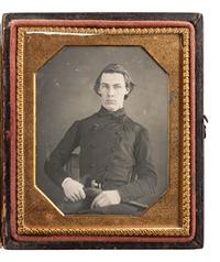 [EARLY PHOTOGRAPHY]. Sixth plate daguerreotype of a gentleman armed with a flintlock pistol.