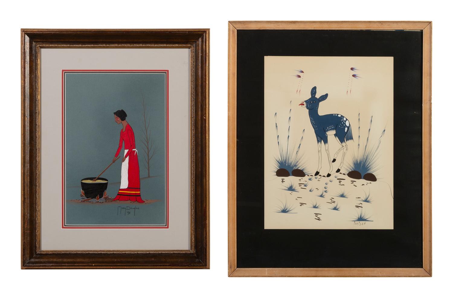 Jim Tartsah (Kiowa, 1934-1984) watercolor on paper lot of…