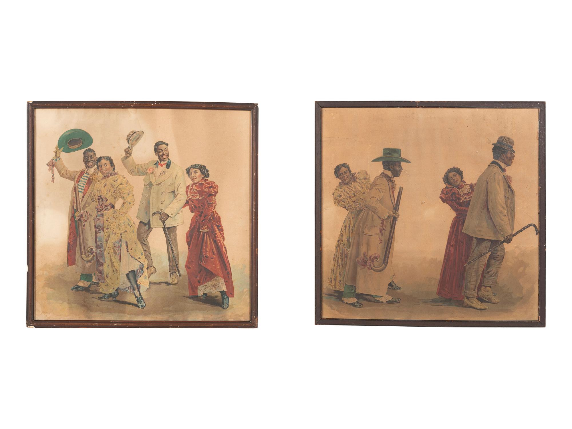[AFRICAN AMERICANA - ENTERTAINMENT]. A group of 4 chromolithographs of African Americans performing the Cakewalk. Ca 1903.