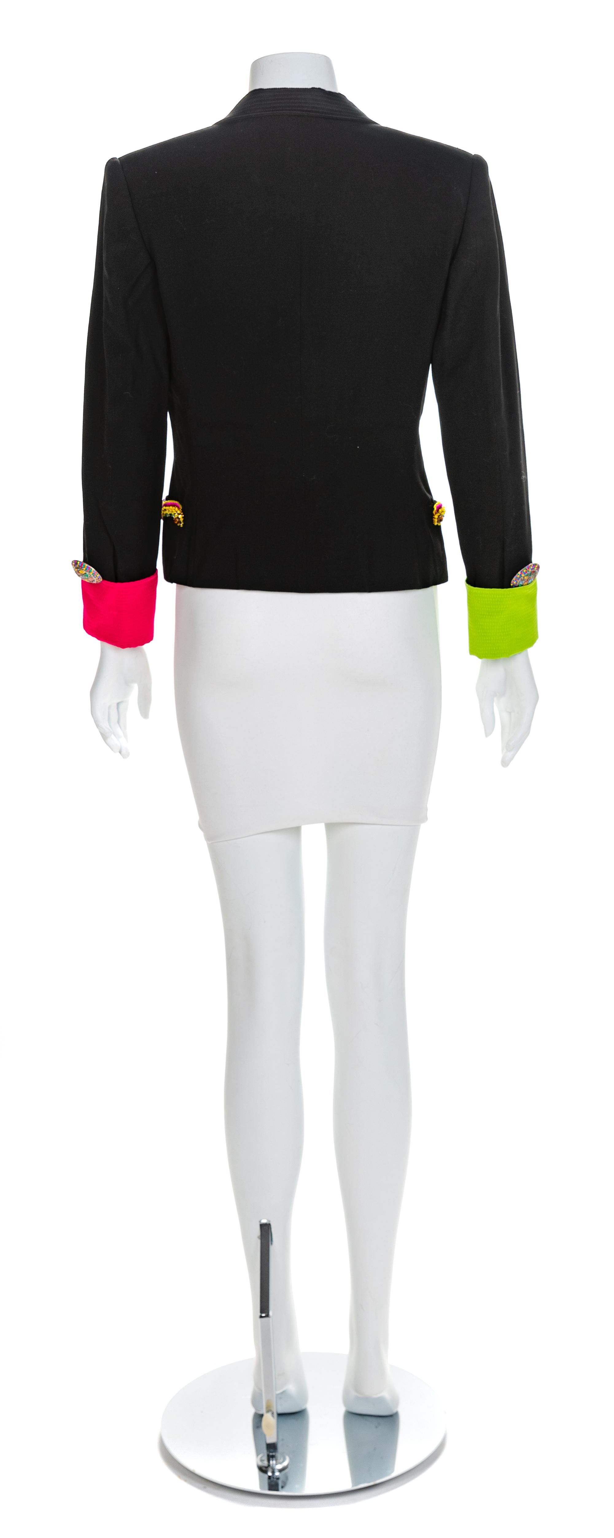 Versace Embroidered Black Jacket with Green Lapel, 1990s Size label: 42