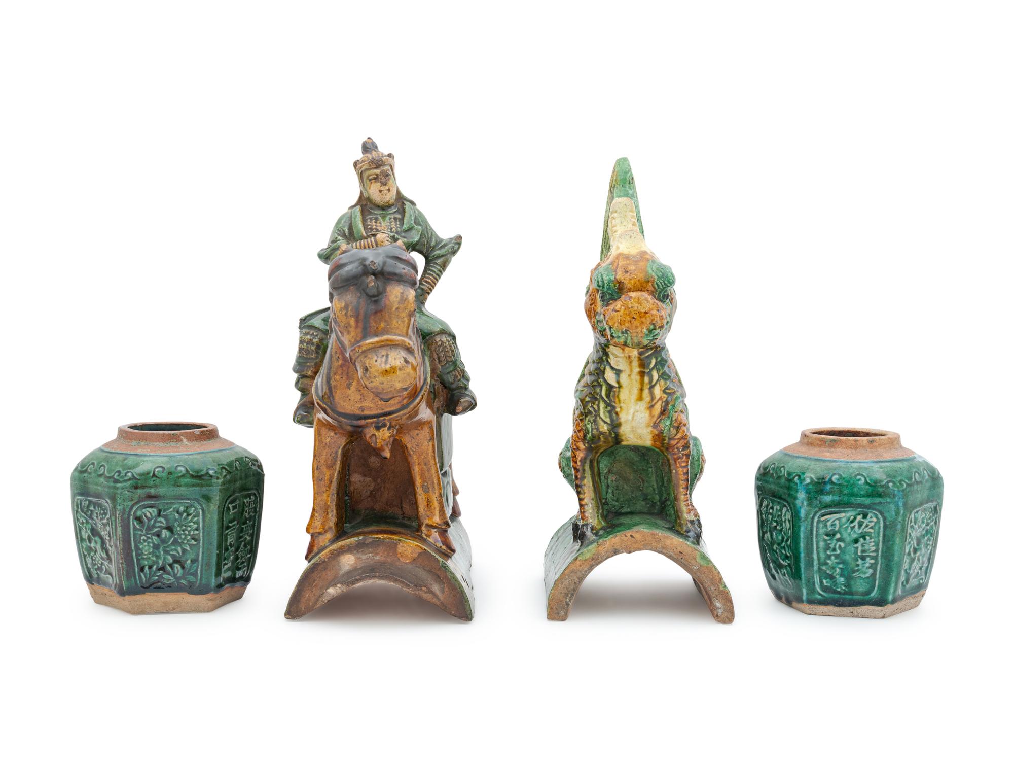 A Group of Four Chinese Sancai Glazed Articles
