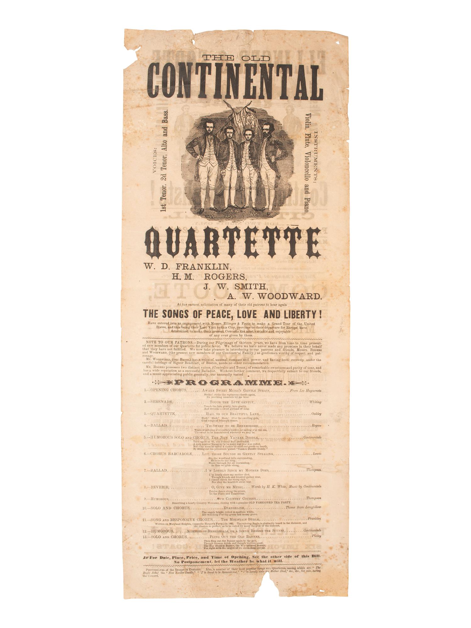 [ENTERTAINMENT] Theatrical broadside promoting musical groups & performers, incl. Com. Foote, 1866.