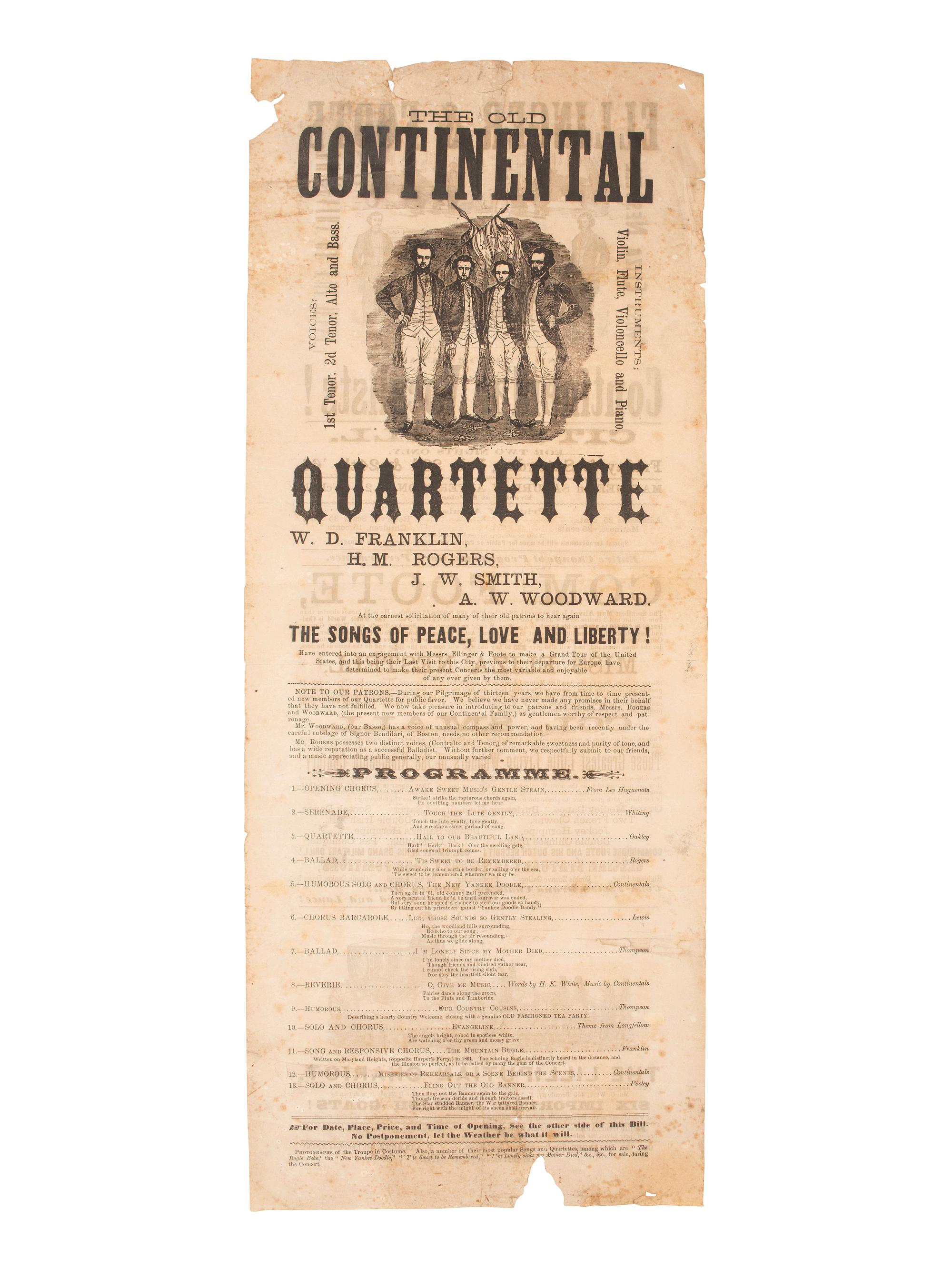 [ENTERTAINMENT] Theatrical broadside promoting musical groups & performers, incl. Com. Foote, 1866.