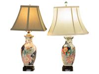 A Pair of Chinese Export Porcelain 'Tobacco Leaf' Vases Mounted as Lamps