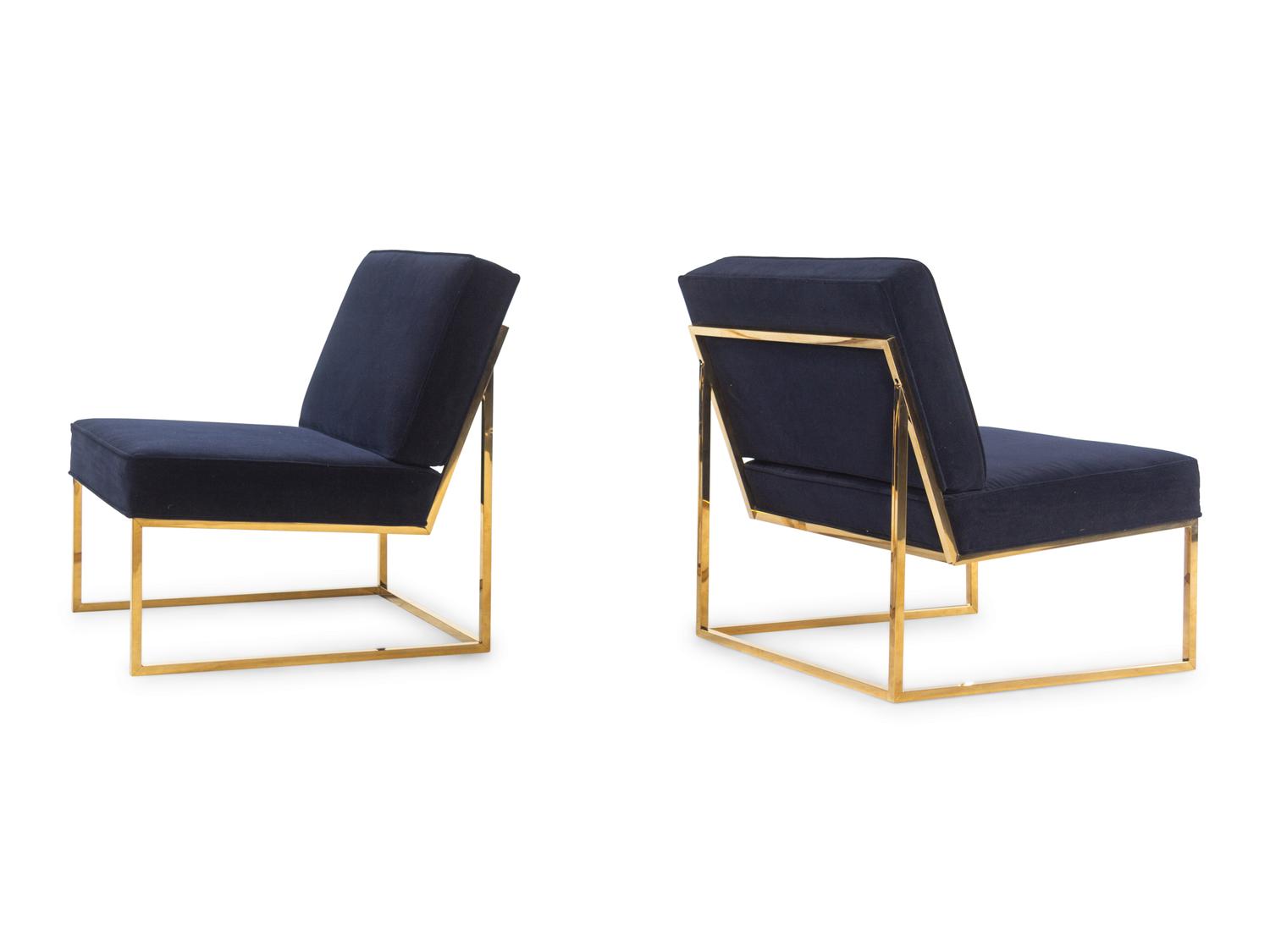 A Set of Four Contemporary Brass and Velvet Chairs