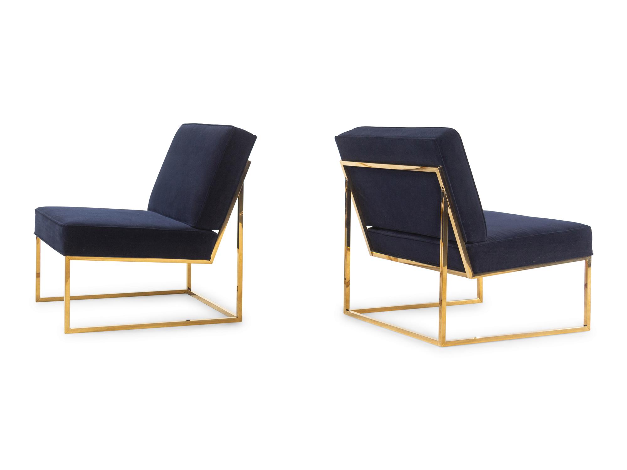 A Set of Four Contemporary Brass and Velvet Chairs