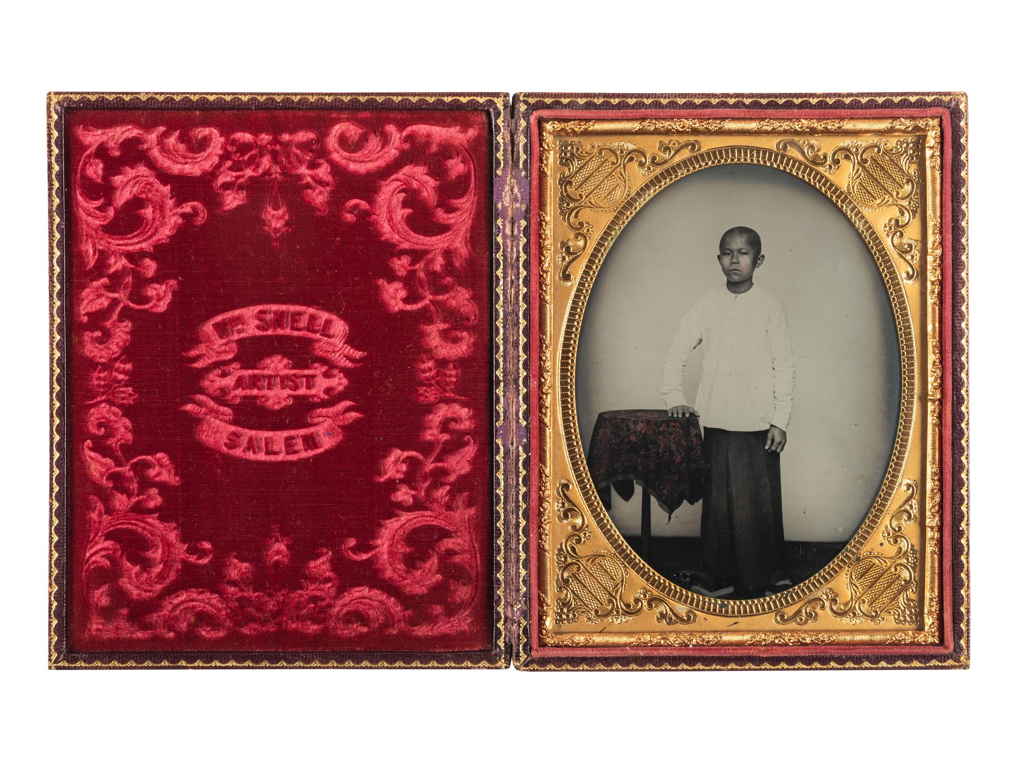 [EARLY PHOTOGRAPHY]. SNELL, William, photographer. Hand-tinted half plate tintype featuring a Chinese subject. Salem, MA: n.d.