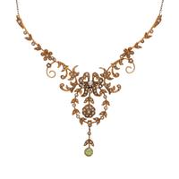 ANTIQUE, YELLOW GOLD, SEED PEARL AND PERIDOT NECKLACE