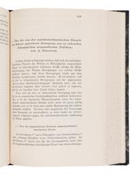 EINSTEIN, Albert (1879-1955). "Uber einen die Erzeugung und Verwandlung des Lichtes betreffenden heuristischen Gesichtspunkt." -- "Uber die von der molekularkinetischen Theorie der Wärme geforderte Bewegung von in ruhenden Flüssig kieten suspendierten Teilchen." -- "Zur Elektrodynamik bewegter Körper." In: Annalen der Physik... fourth series , vol. 17, pp.132-148, pp.549-560, pp.891-921. Leipzig: Johann Ambrosius Barth, 1905.