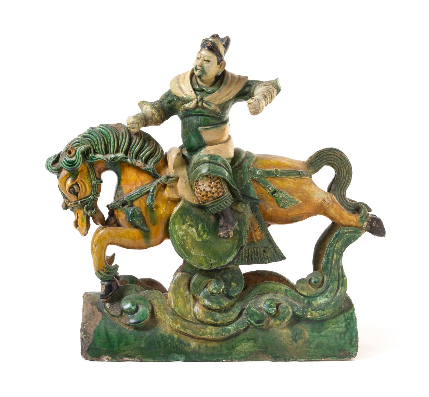A Sancai Glazed Pottery Figural Form Roof Tile — 19TH CENTURY