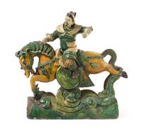 A Sancai Glazed Pottery Figural Form Roof Tile — 19TH CENTURY