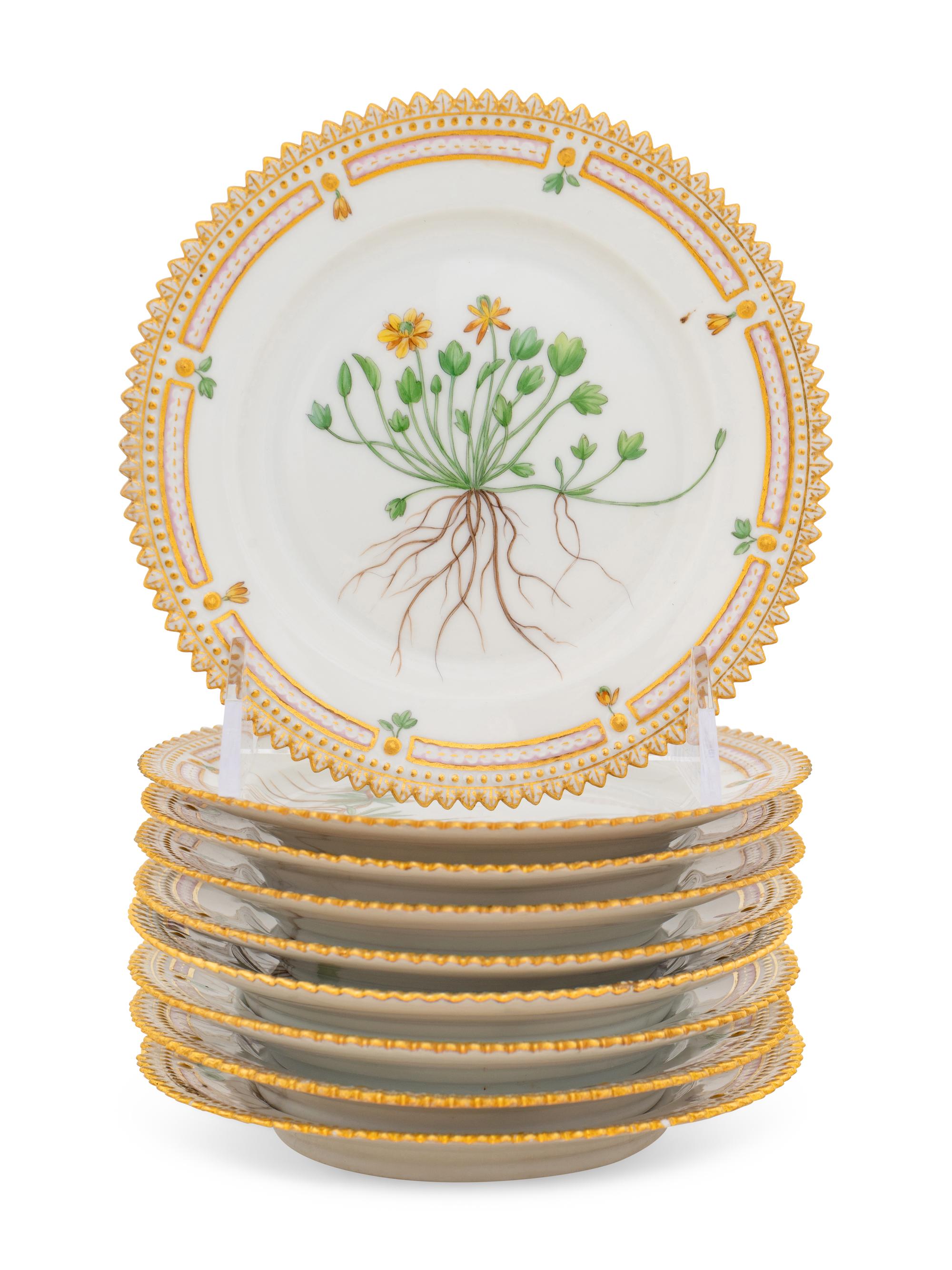 A Set of Nine Royal Copenhagen Flora Danica Bread Plates
