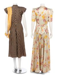Two Plaid and Floral Dresses, 1940s