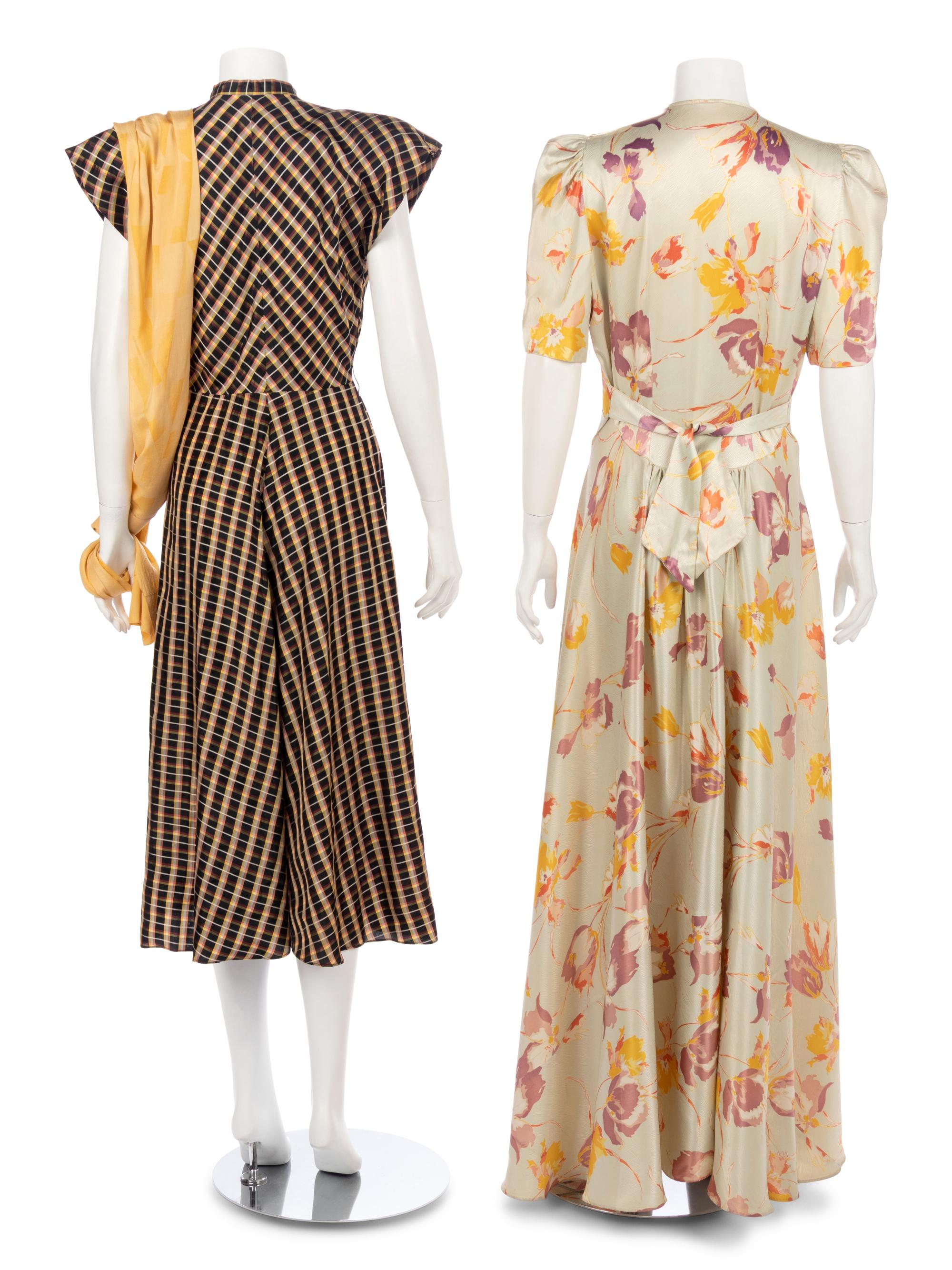 Two Plaid and Floral Dresses, 1940s