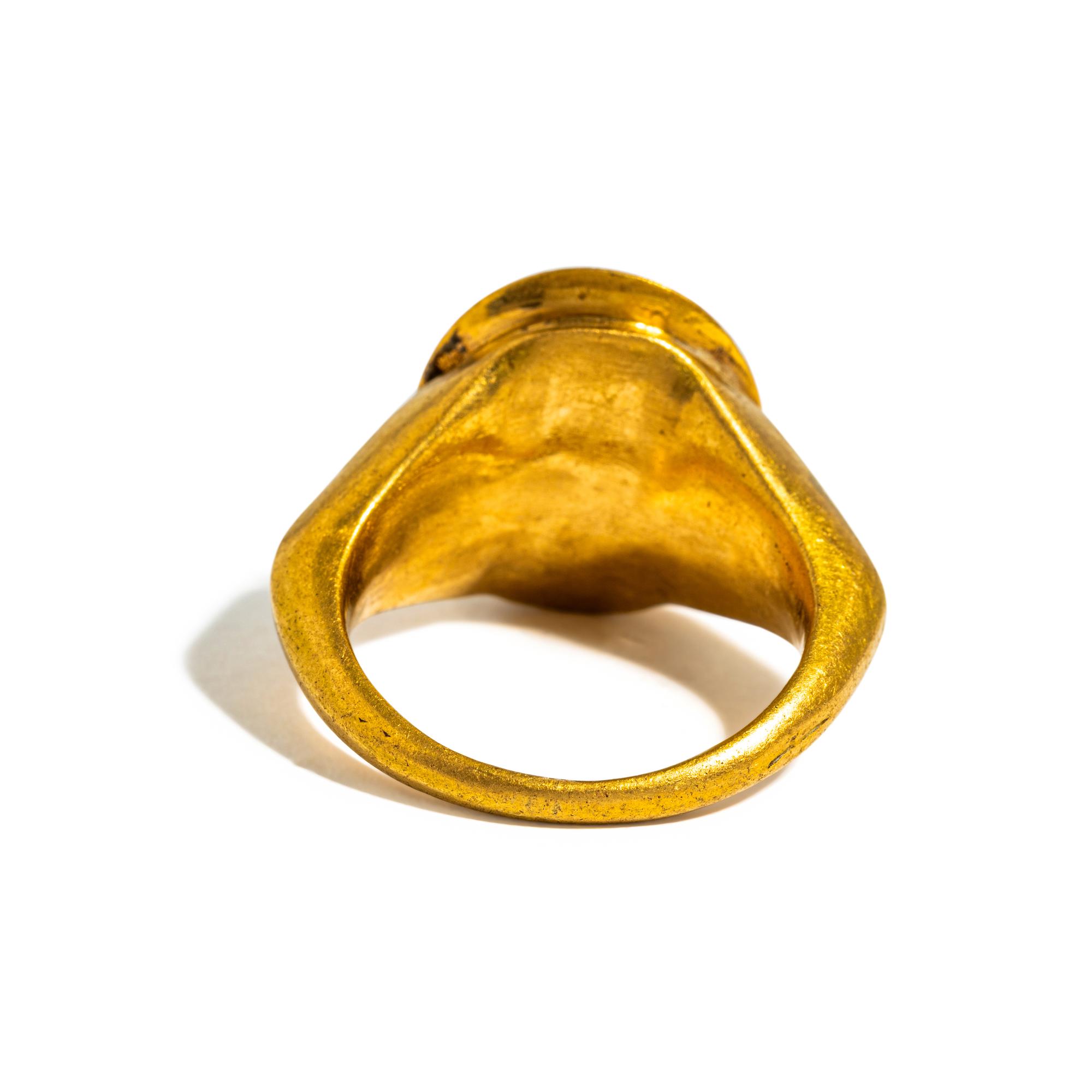 A Roman Amethyst Ring Stone with a Male Portrait Head — Set in a gold ring