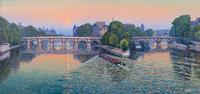 Crépuscule, lever de lune sur le pont Neuf