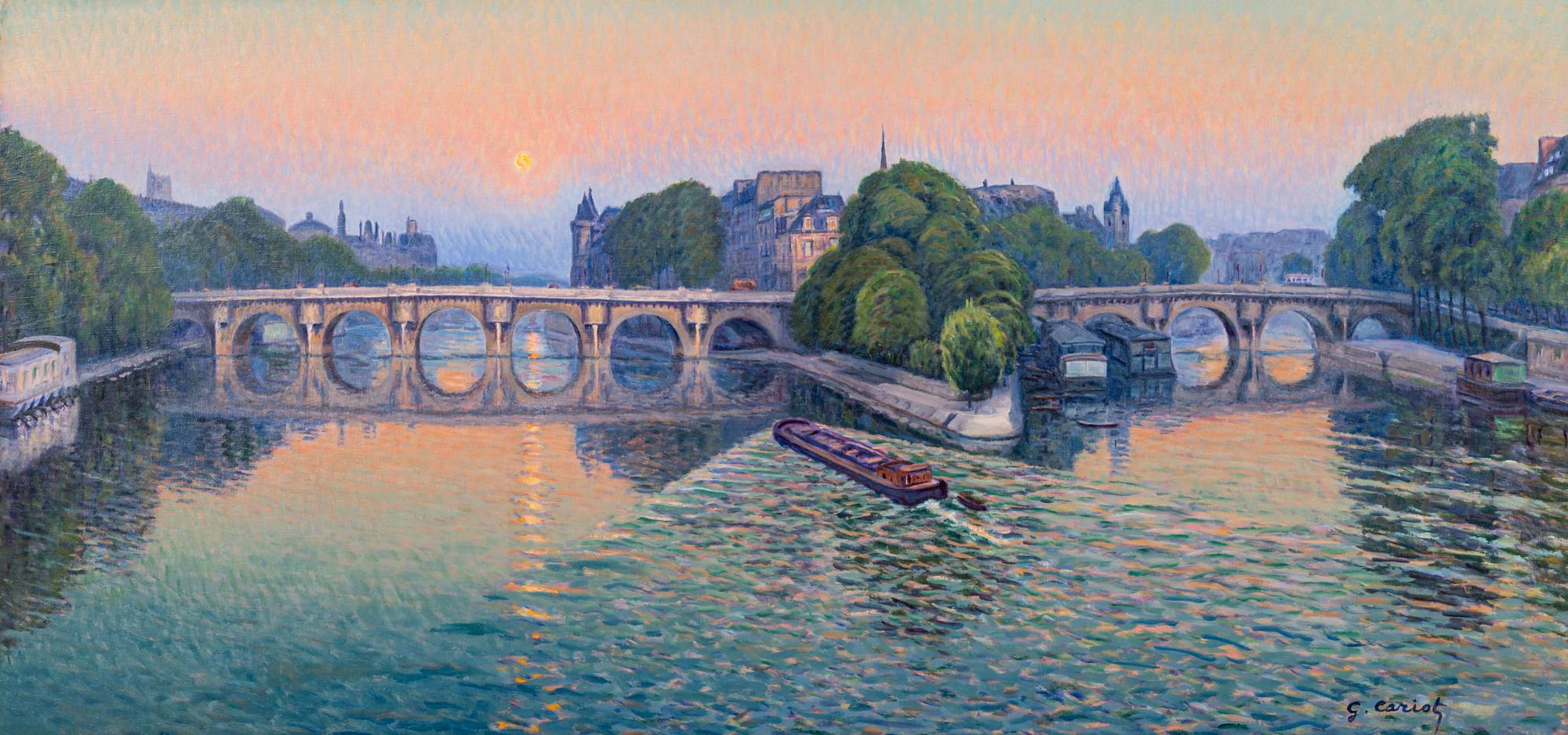 Crépuscule, lever de lune sur le pont Neuf