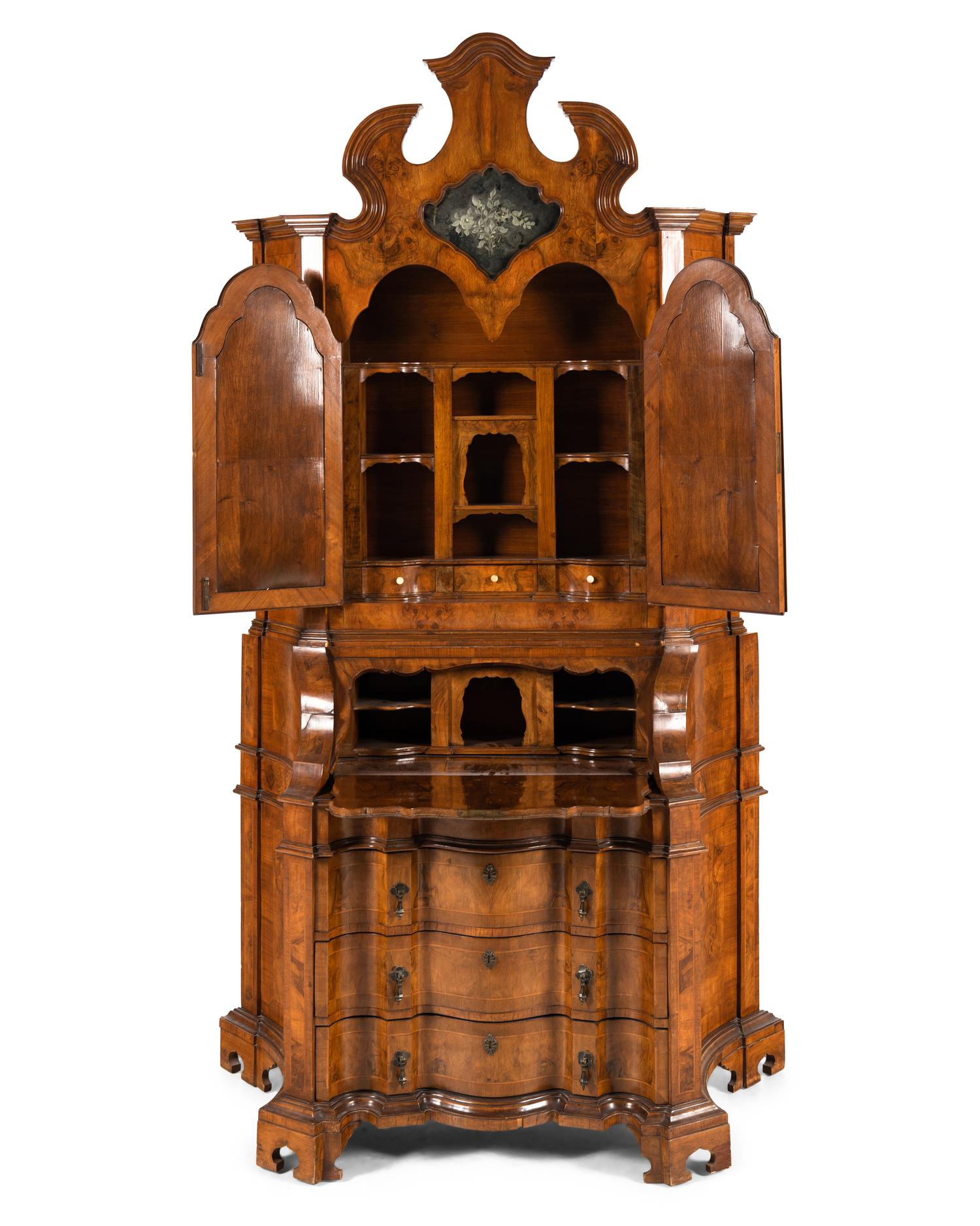 A Venetian Walnut Bureau Bookcase