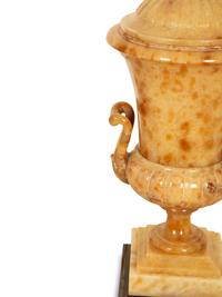 A Pair of Classical Style Alabaster Urns Mounted as Table Lamps