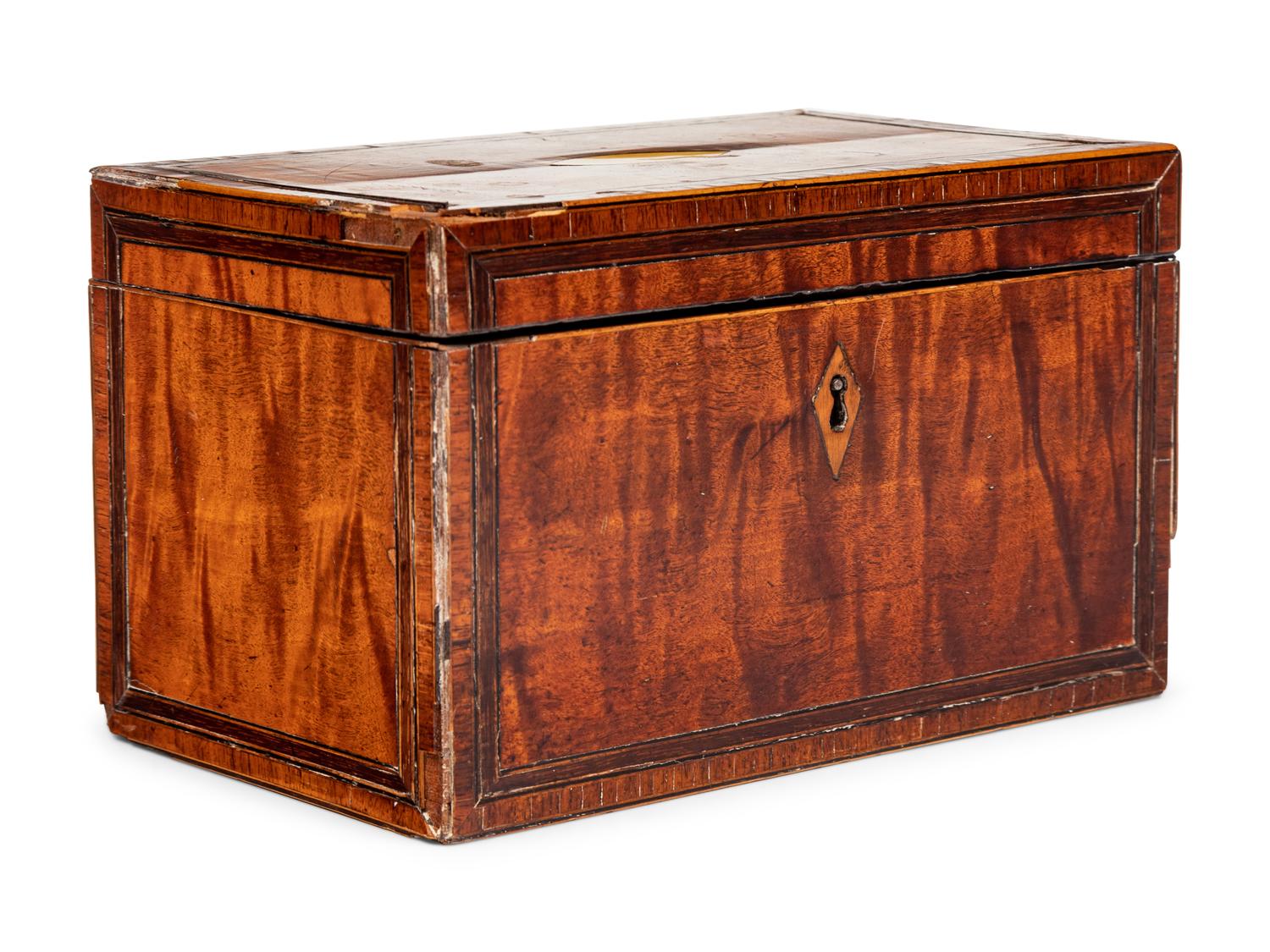 A George III Mahogany and Satinwood Tea Caddy