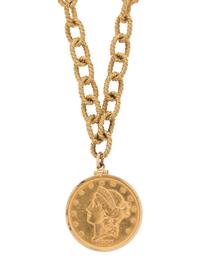 YELLOW GOLD AND COIN LONGCHAIN NECKLACE